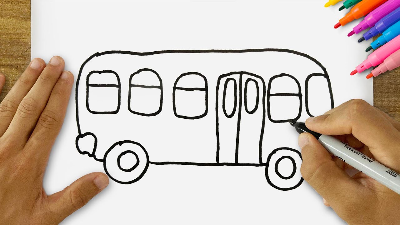 How to Draw a Bus? Easy Step-by-Step Bus Drawing - YouTube