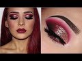 Dark Cranberry Smokey Eye w/ Glitter & Glossy Lips | Makeup Tutorial