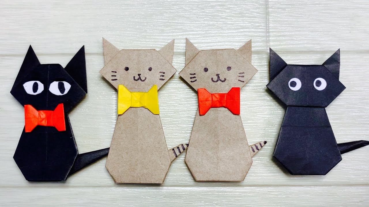 折り紙1枚で全身作れる 可愛いネコの折り方 黒猫は魔女の使い ハロウィン折り紙 Youtube