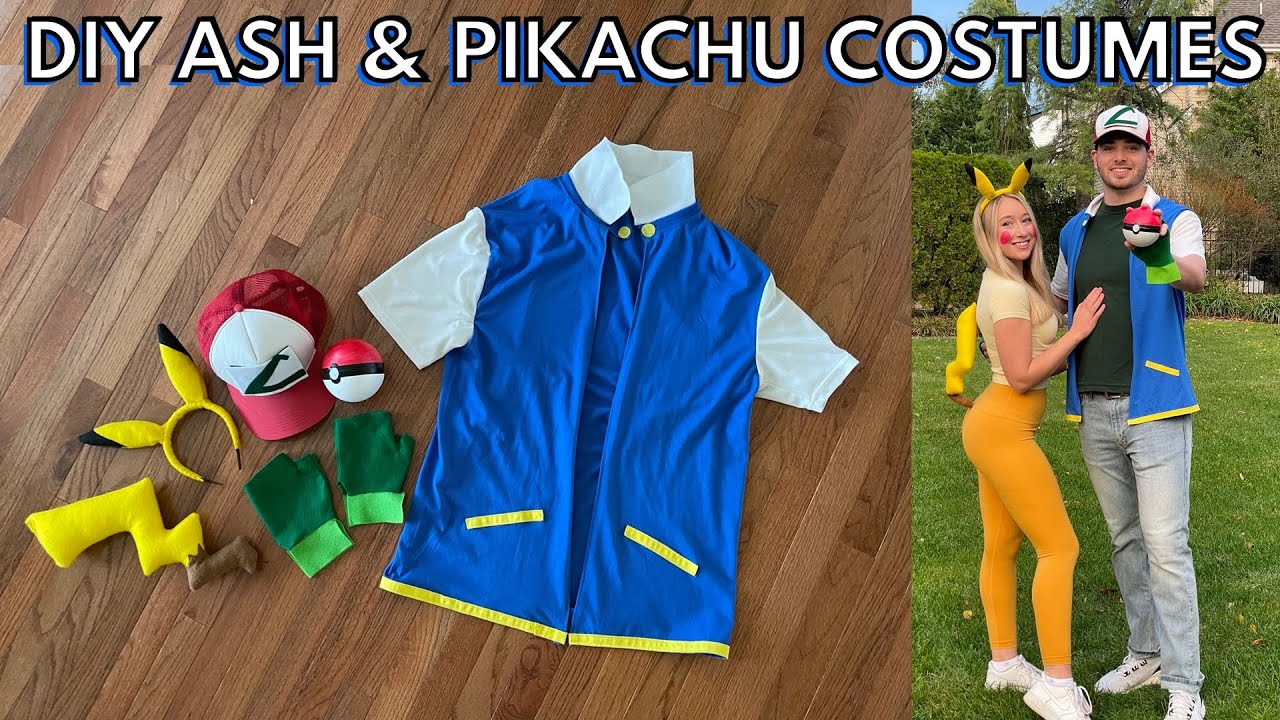 Костюмы Эша и Пикачу на Хэллоуин своими руками || Как сделать уши и хвост Пикачу, футболку Эша, п...