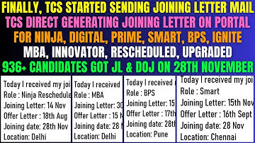 TCS DIRECT GENERATING JOINING LETTER FOR NINJA DIGITAL, PRIME, SMART, BPS, MBA, IGNITE DOJ ON 28 NOV