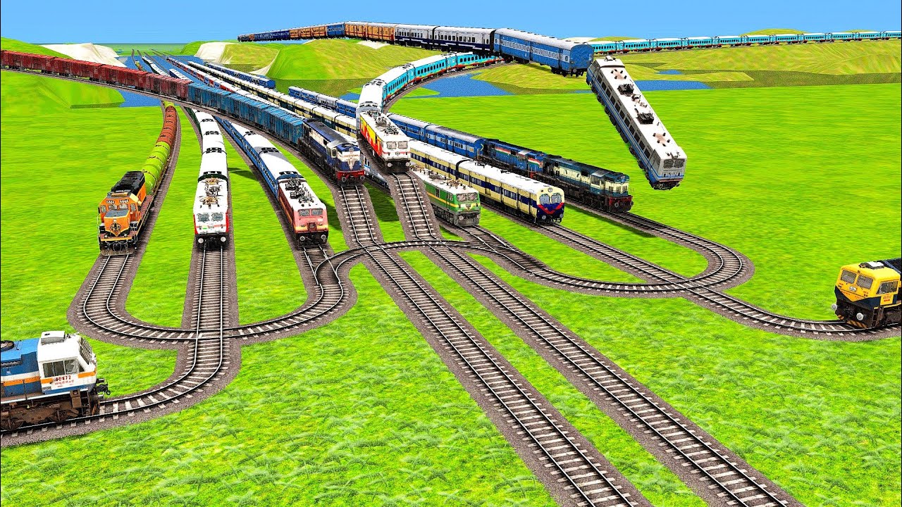 ELEVEN TRAINS DID CURVE TRACK CROSSING AND ALSO BUMPY CROSSING RAILROAD CROSSING |Train Simulator|
