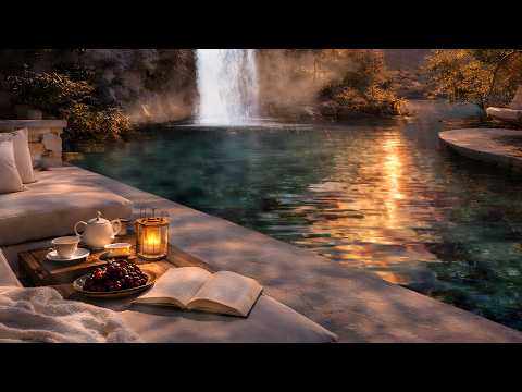 Hidden Waterfall Retreat at Sunset | Peaceful Waterfall & Nature Sounds (10 Hours)