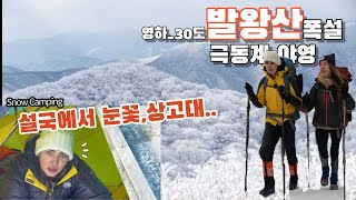 Balwangsan heavy snowfall, European women camping on the top of snow mountain