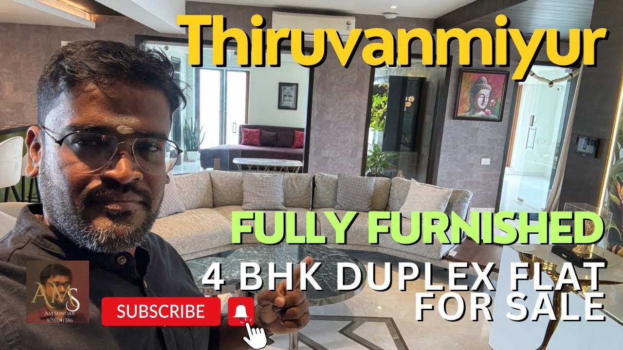Красивая двухуровневая квартира с 4 спальнями, полностью меблированная, на продажу в Thiruvanmiyur