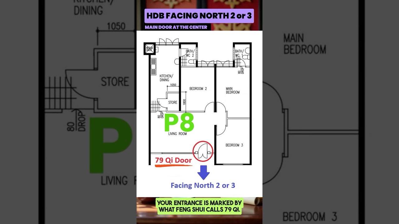 HDB Facing North 2 or 3 (Main door at the center)