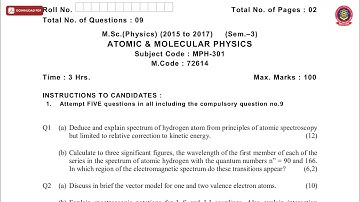 MSC PHYSICS 3RD SEM ATOMIC AND MOLECULAR PHYSICS MAY 2019 | PTU
