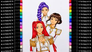 Rumi Mira and Zoey Coloring Page K-pop demon hunters