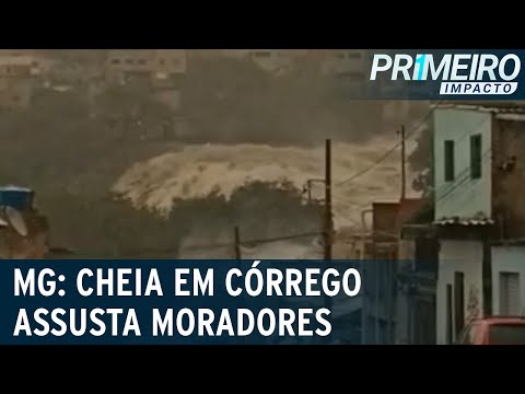 MG: sob chuva, força d’água em córrego assusta moradores | Primeiro Impacto (01/12/22)