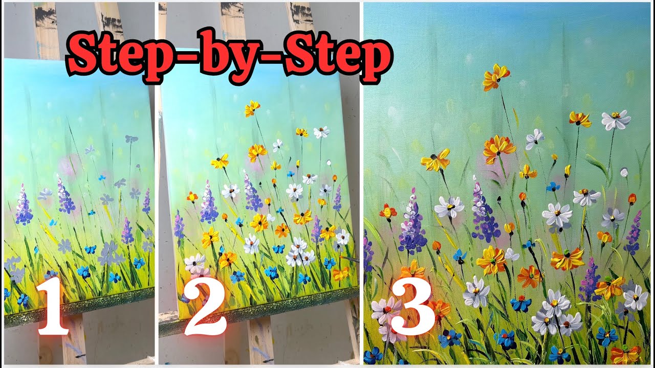 Easy Flowers Painting / Drawing techniques for beginners - YouTube