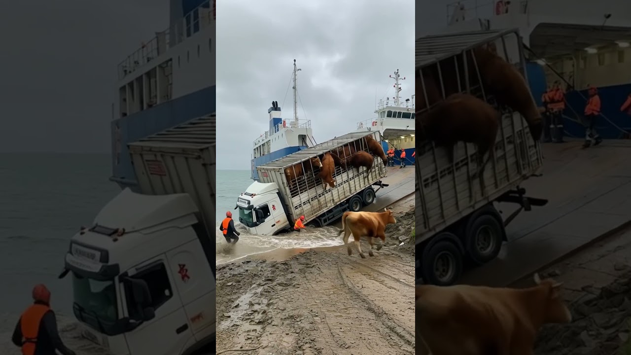 🚨 Truk Sapi Nyaris Terbalik Saat Turun dari Kapal! Detik-Detik Menegangkan 🐄🛳️😱