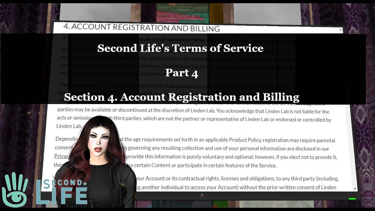 Second Life Lessons Terms of Service Part 4 Account Registration and