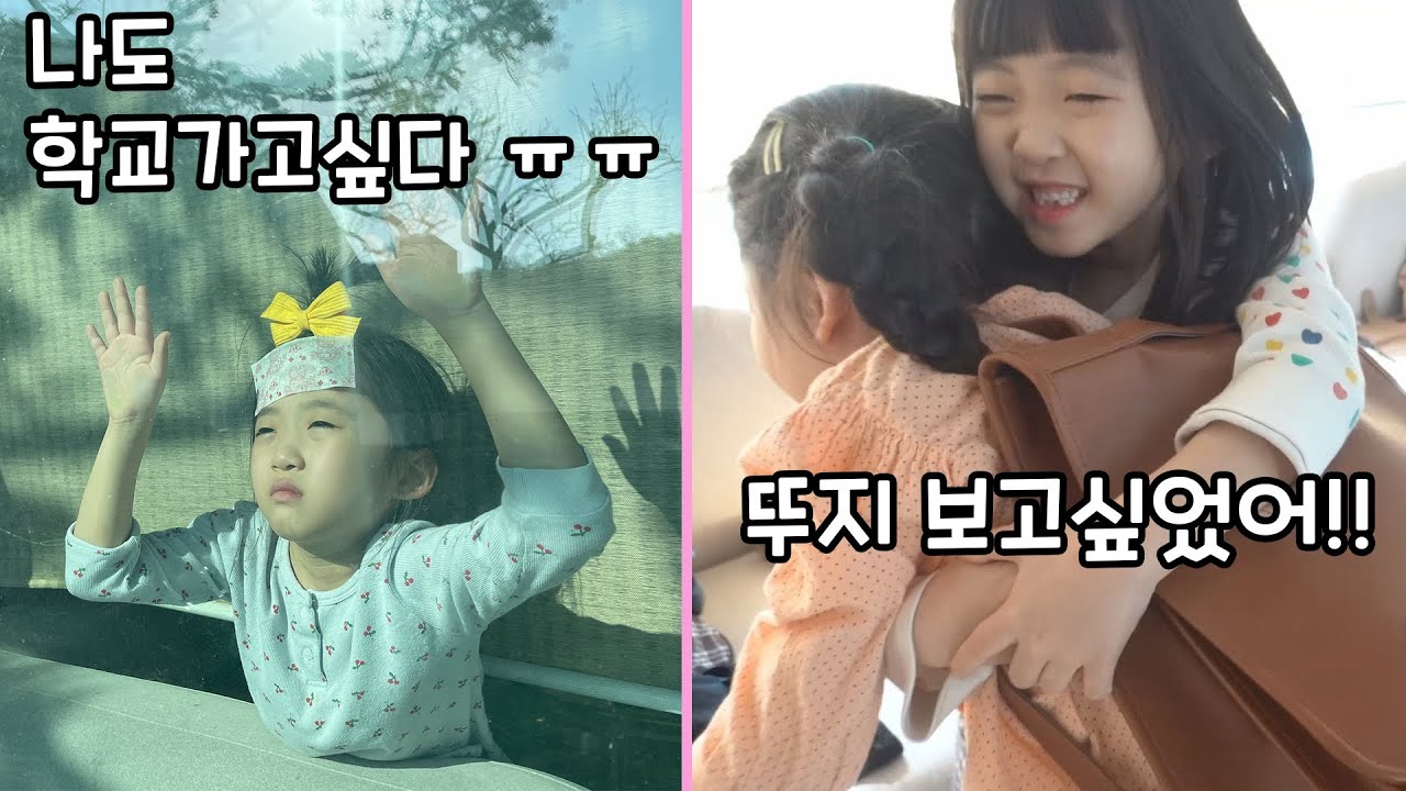 뚜아는 아파서 학교에 못갔어요ㅠㅠ 혼자 학교간 뚜지를 걱정하면서 보낸 하루 👧🧡👩
