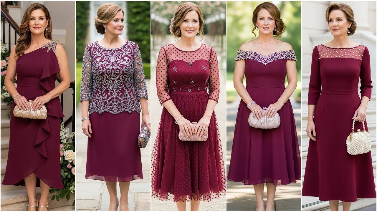Burgundy Tea Length Mother of the Bride Dresses  Elegant, Stylish, and  Perfect for the Big Day