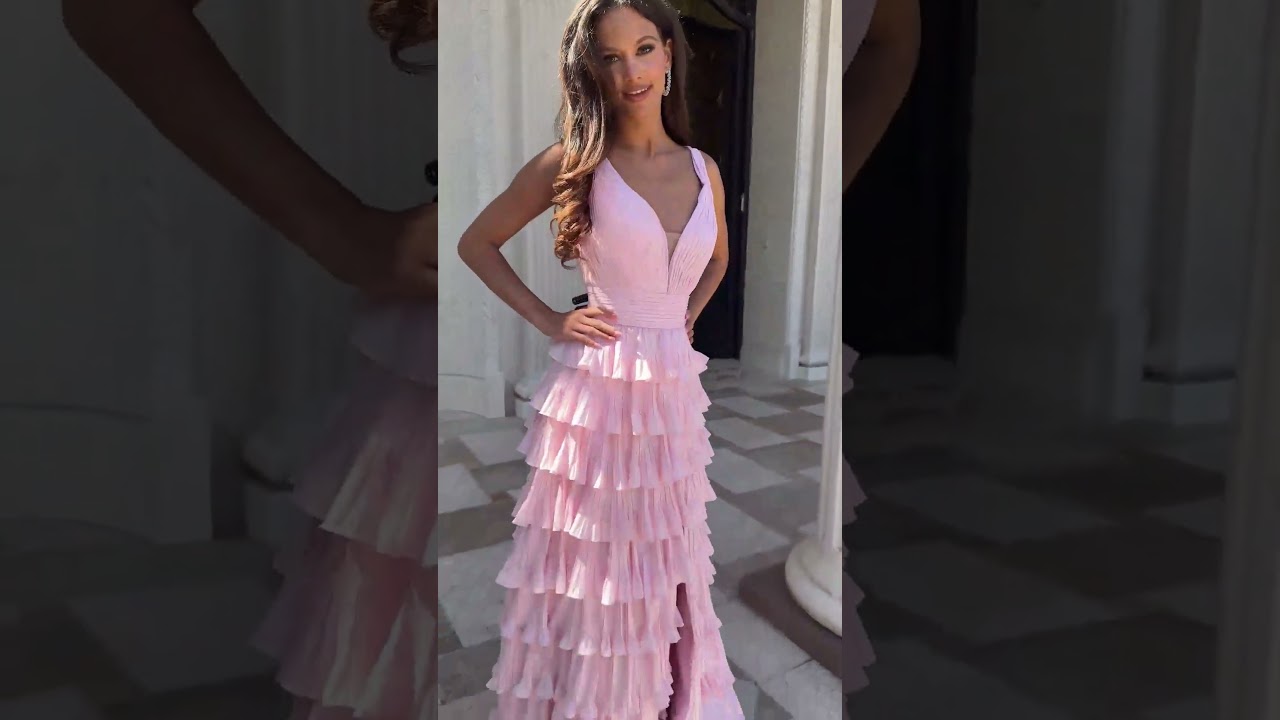 Jovani 43160 - Tiered Ruffle Pleated Prom Gown