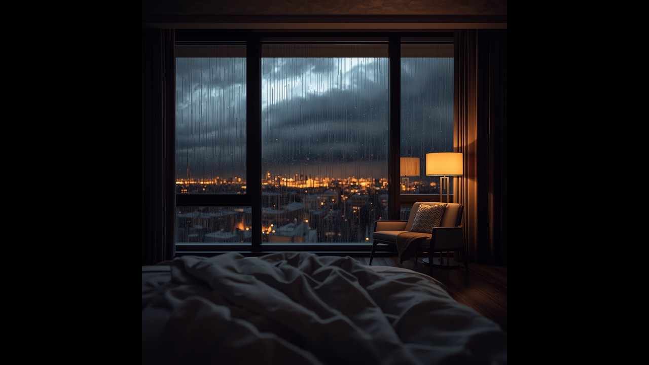 Cozy Rainy Bedroom Night Ambience | Window Rain, City Lights & Deep Sleep Relaxation
