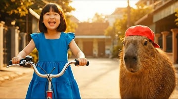 Bé có xe đạp mới rủ Capy đi công viên chơi liền #capybara