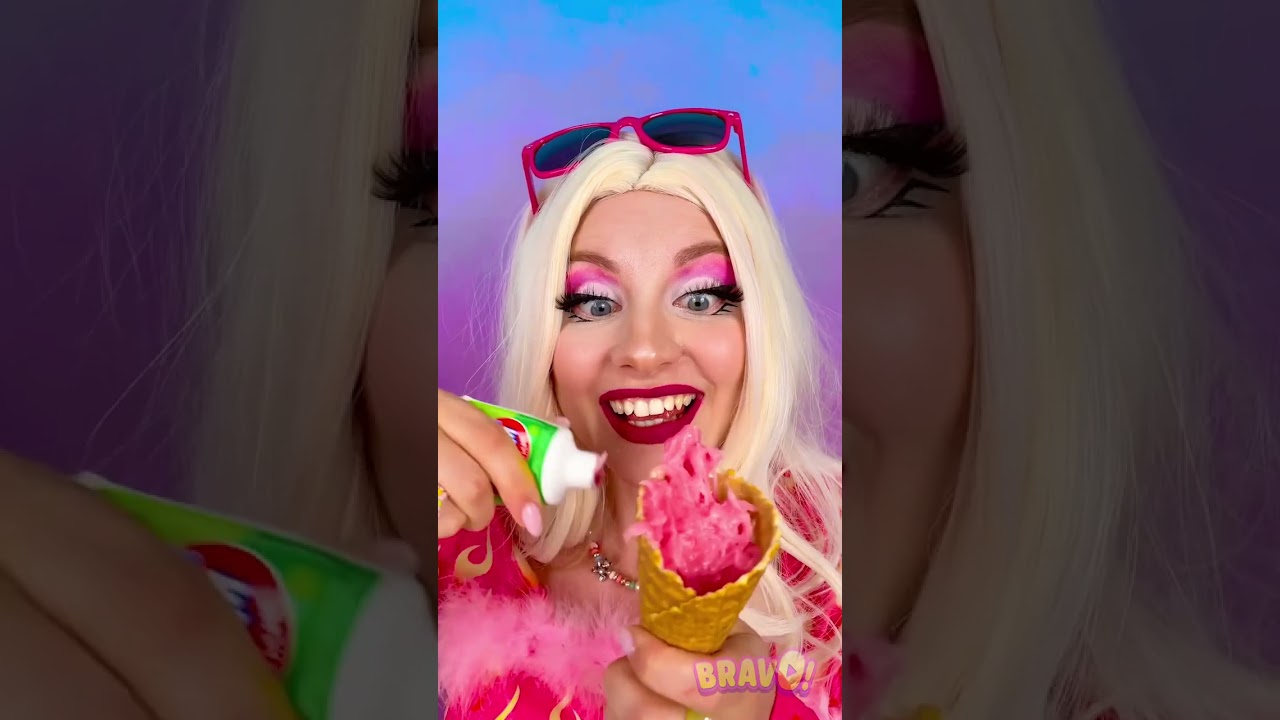 SWEET TOOTHPASTE SURPRISE: Girl Enjoys Candy from a Tube into a Cone!🍬🍦| Friend's Amazement 