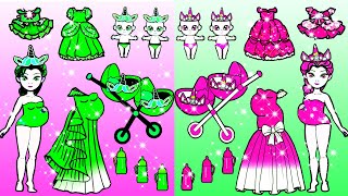 Pink & Green Unicorn Pregnant Makeup & Dress Up 🦄 - DIY Barbie Mother & Daughter | WOA Barbie House