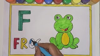 alphabet letter F draw and colouring page for kids || simple frog draw and colouring for children