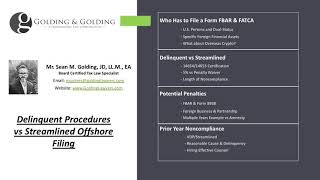 Delinquent Procedures vs Streamlined Offshore Filing