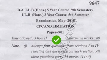 2018 Mdu BA LLM Hons 9th Sem Cpc & Limitation Question Paper