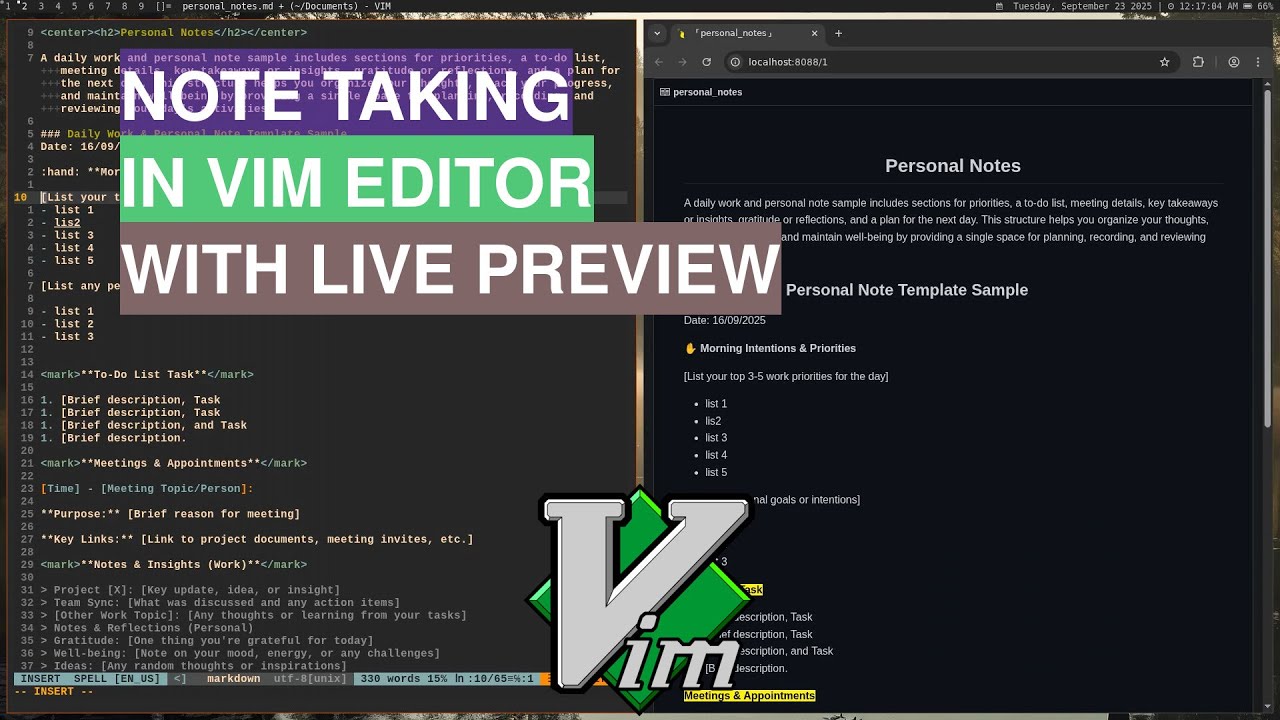 Note Taking in Vim and Live Preview - YouTube