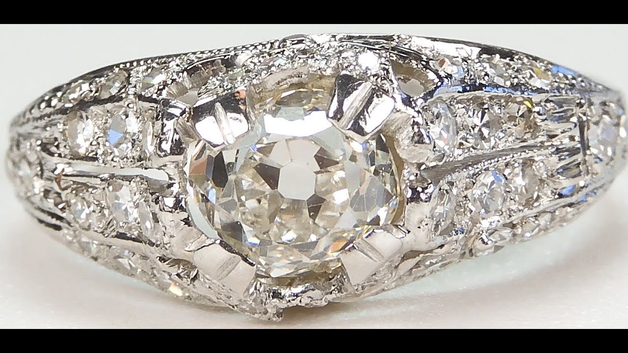 Art Deco Mine Diamond Engagement Ring Size 6.25 UK-M EGL USA Antique Platinum $5,450.00 Circa 1930's