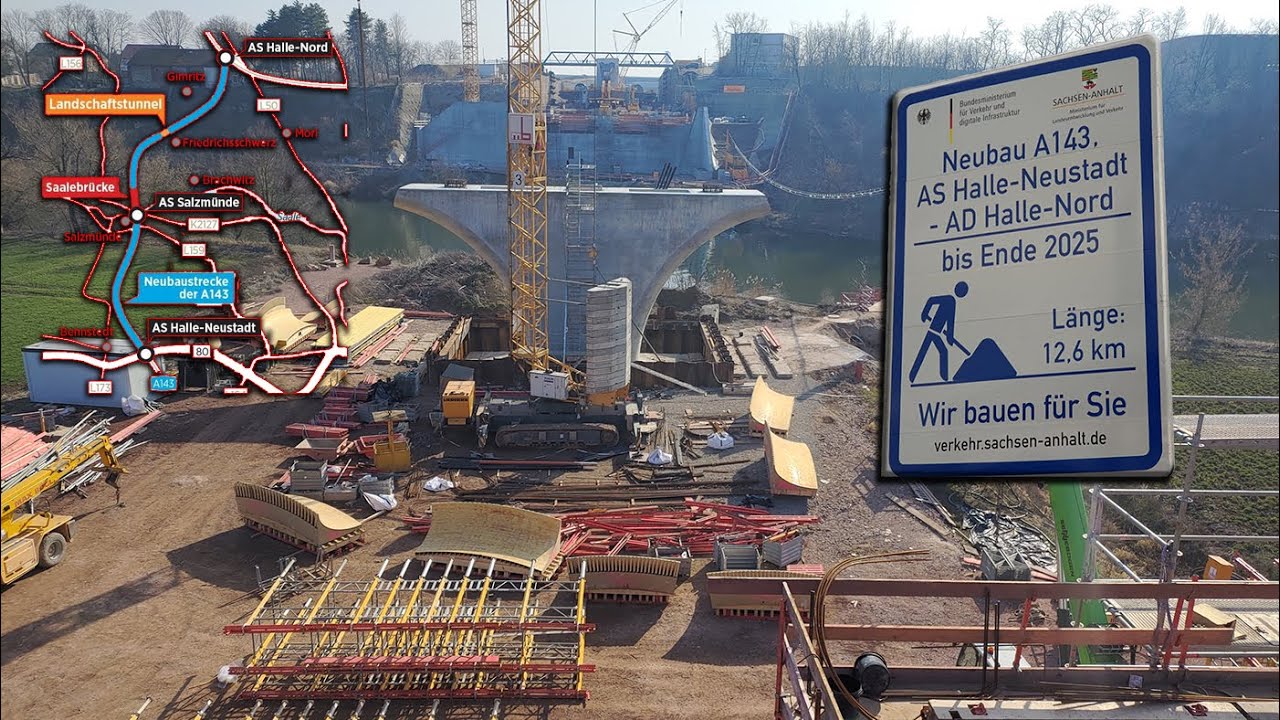 A 143 Westumfahrung Halle von AS Halle-Nord A14 bis zur Saale [4K]