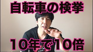 自転車の検挙10年で10倍