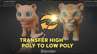 Bake High Poly to Low poly tiger for animation prototype #blender #gamedev screenshot 2