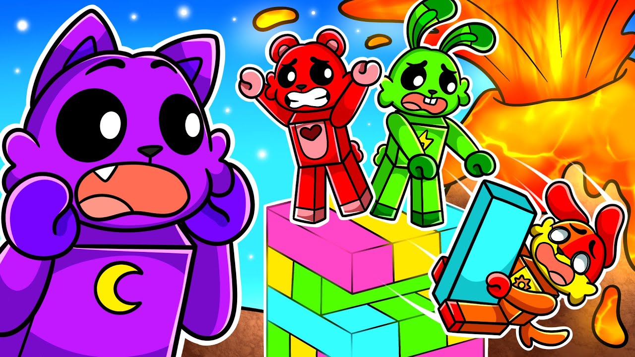 Catnap e os Smiling Critters PRESOS NA JENGA NO VULCÃO do Roblox