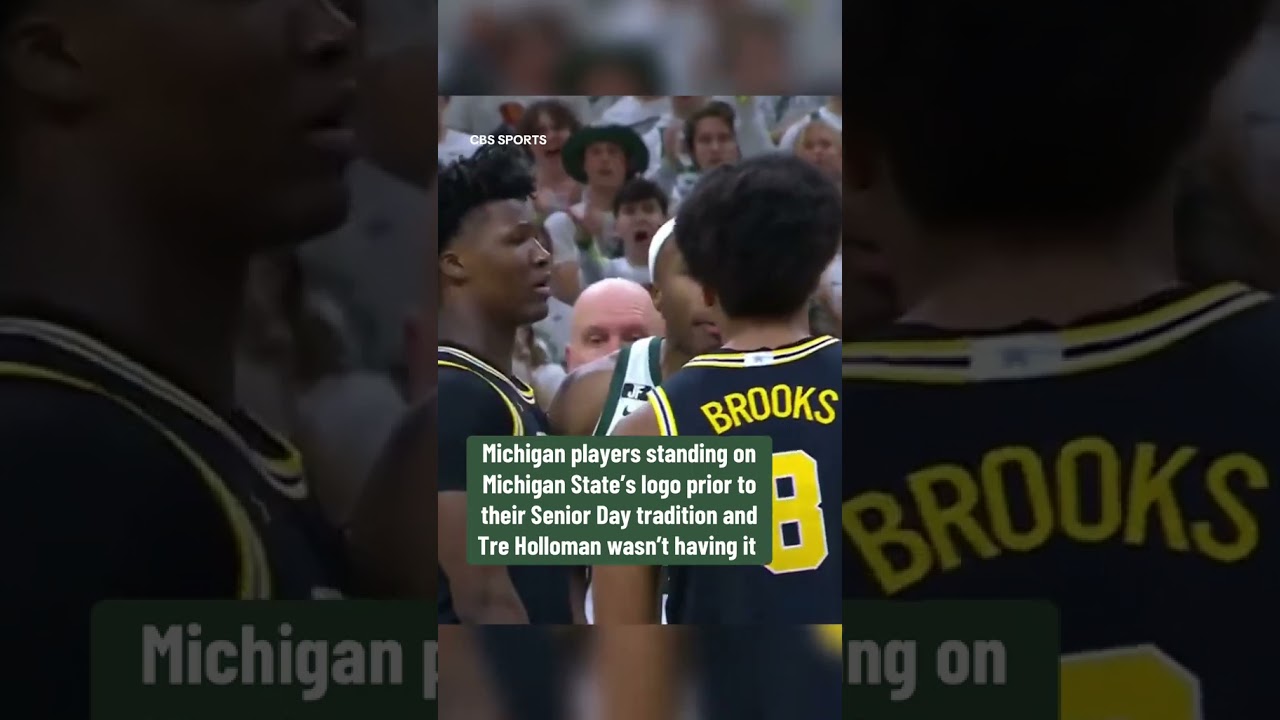 Michigan State's Tre Holloman Shoves Michigan Wolverines Players Standing On Sparty Logo 😤