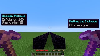 wooden pickaxe efficiency 100 vs netherite pickaxe efficiency 10 screenshot 1