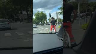 Cyclist Rides on Rim Without a Tire