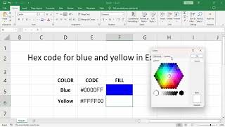 Hex code for blue and yellow in Excel