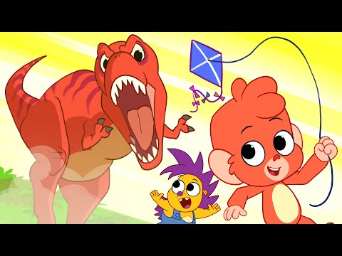 Club Baboo | Funny Dinosaur Videos | Baboo flies a Kite | Spinosaurus, TRex, Pterodactylus | Dinos