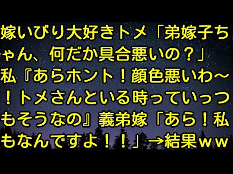 【スカッとする話】嫁いびり大好きトメ「弟嫁子ちゃん、何だか具合悪いの？」私『あらホント！顔色悪いわ～！トメさんといる時っていっつもそうなの』義弟嫁「あら！私もなんですよ！！」→結果ｗｗｗ