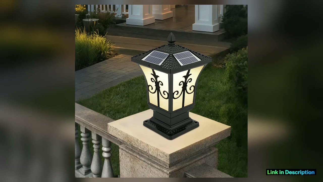 Solar Powered Post Light LED Pillar Light Garden Lawn Outdoor Black Waterproof Decor Lamp Garden