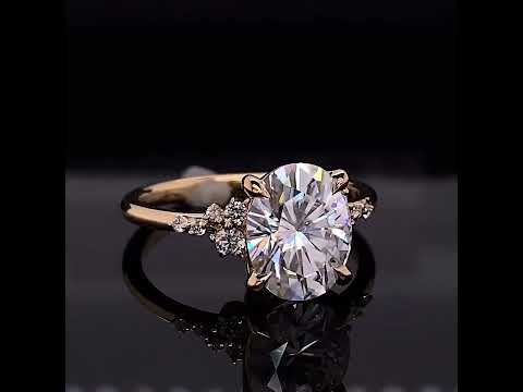 Oval Moissanite Scatter Design Engagement Ring ring video