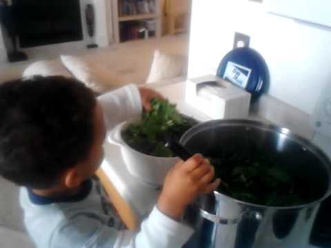 2 year old chef (Jabari) cooking greens - YouTube