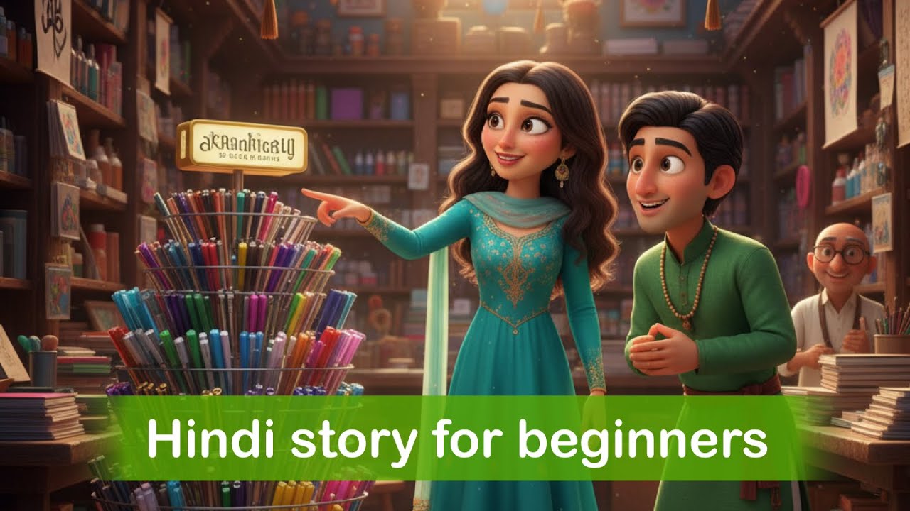 Learn Hindi with a Story (A1) | Aarav & Priya Go Pen Shopping!