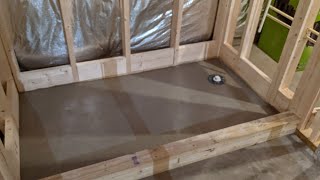 Installing shower flange, building preslope  and pouring self leveler | Finished Basement | Ep. 9