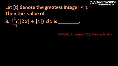 Application of Integral: Let [t] denote the greatest integer ≤ t. Then the  value of