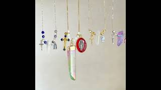 ミニ✧不思議のメダイ&クロス✝️氷柱クリスタルネックレス✧水晶✧十字架✧天然石