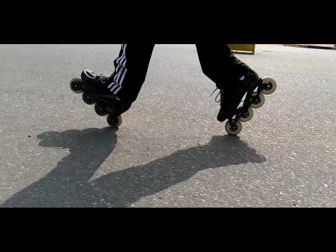 Inline skating two wheels trick