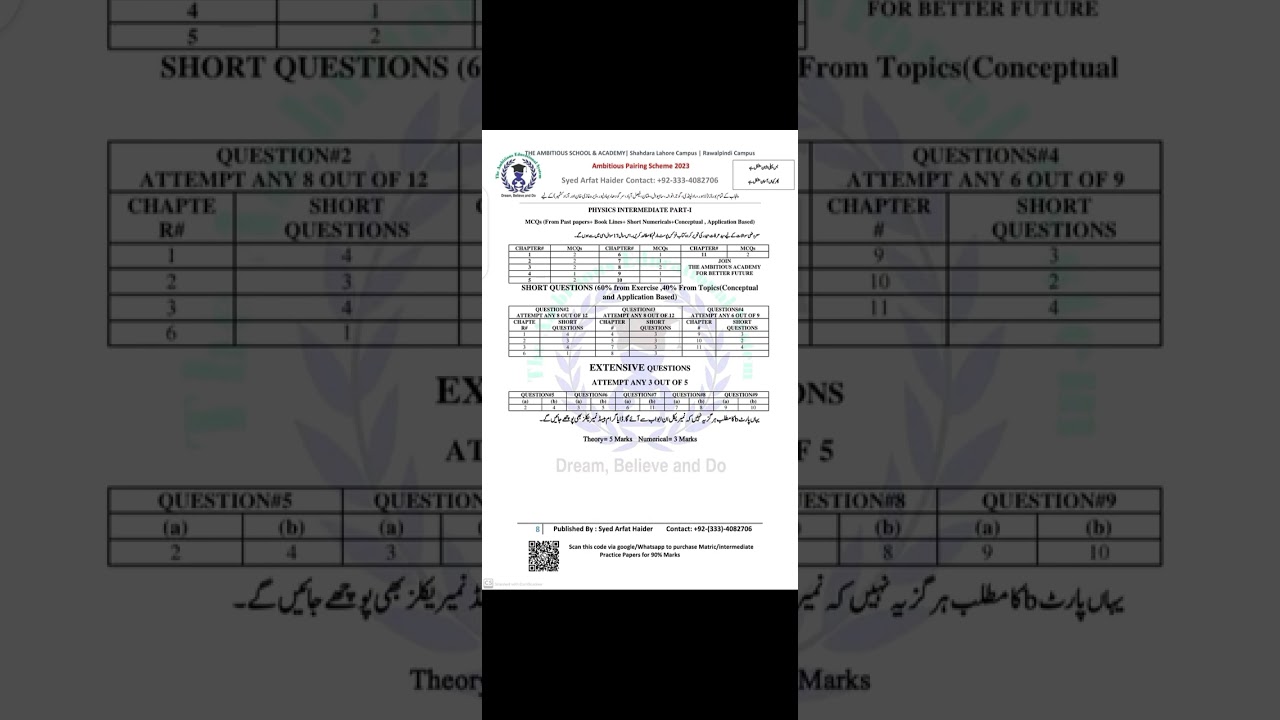 Physics inter part 1 Pairing Scheme 2023 for all the Punjab Boards