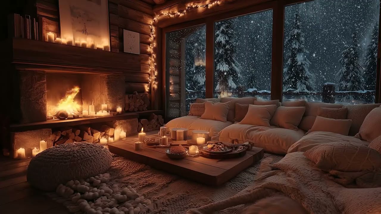 Warm Winter Fireplace & Peaceful Piano  Relaxing Ambience for Sleeping, Studying & Healing