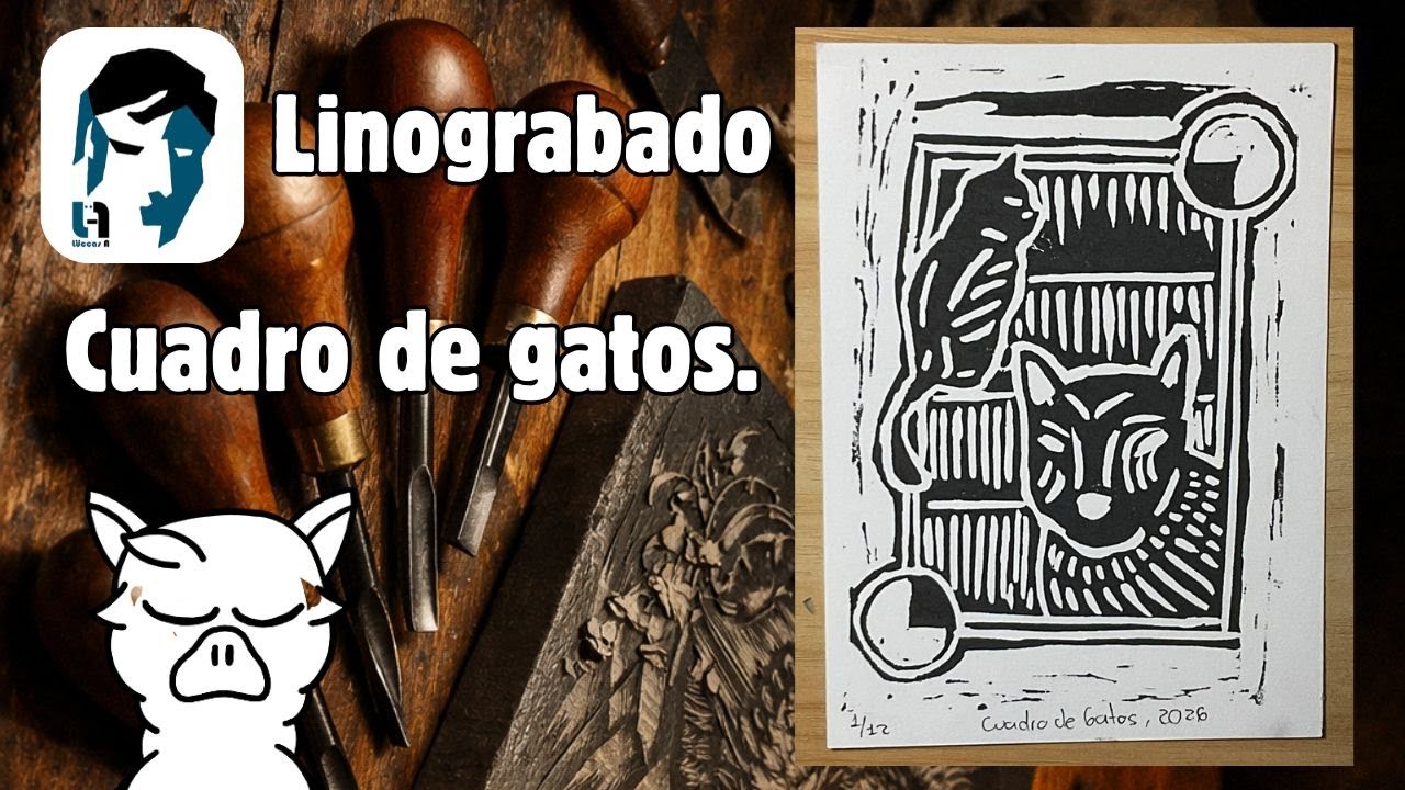 Cuadro de Gatos. Linograbado.