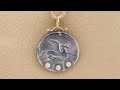 Medium Pegasus Coin Charm Amulet Pendant Necklace with Three Diamonds, 24kt Gold and Silver